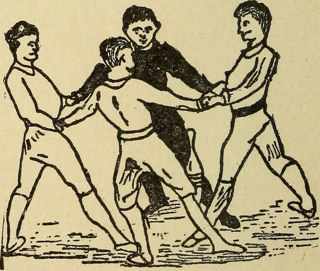 An illustration from How to, a book of tumbling, tricks, pyramids and games;, 1899, leaf 103