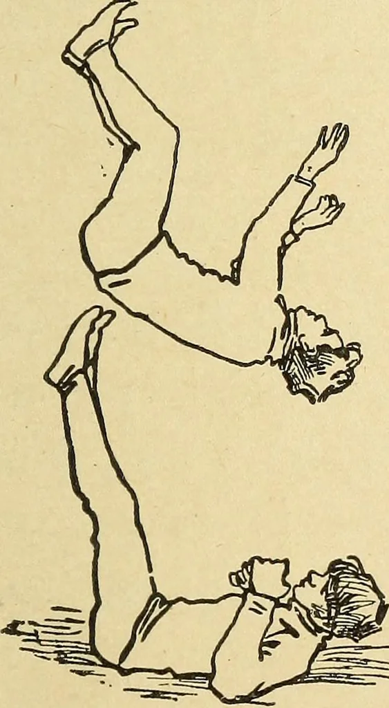 An illustration from How to, a book of tumbling, tricks, pyramids and games;, 1899, leaf 104