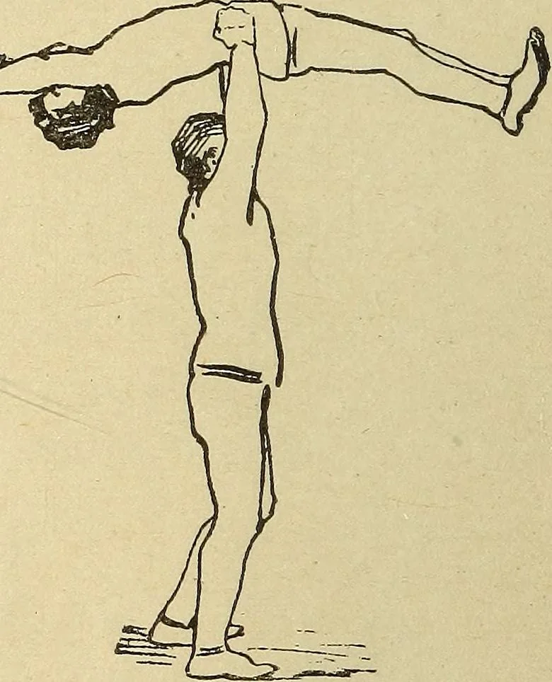 An illustration from How to, a book of tumbling, tricks, pyramids and games;, 1899, leaf 105