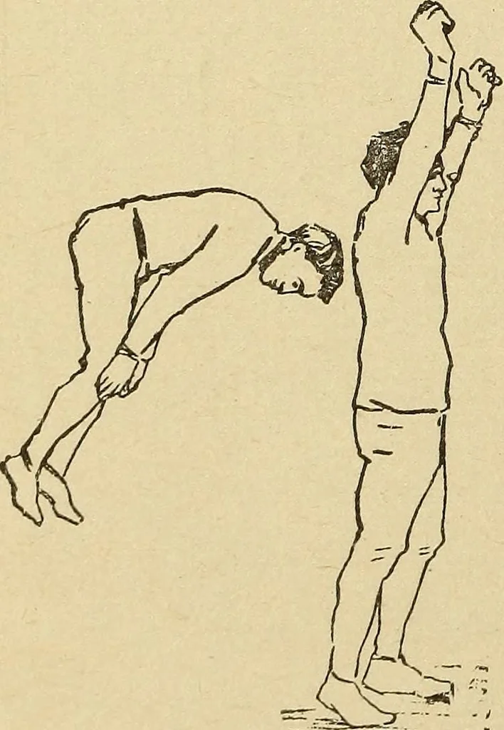 An illustration from How to, a book of tumbling, tricks, pyramids and games;, 1899, leaf 105