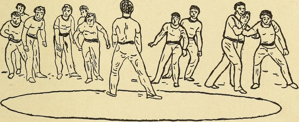 An illustration from How to, a book of tumbling, tricks, pyramids and games;, 1899, leaf 108
