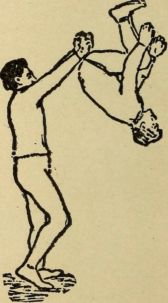 An illustration from How to, a book of tumbling, tricks, pyramids and games;, 1899, leaf 123
