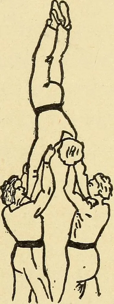 An illustration from How to, a book of tumbling, tricks, pyramids and games;, 1899, leaf 124