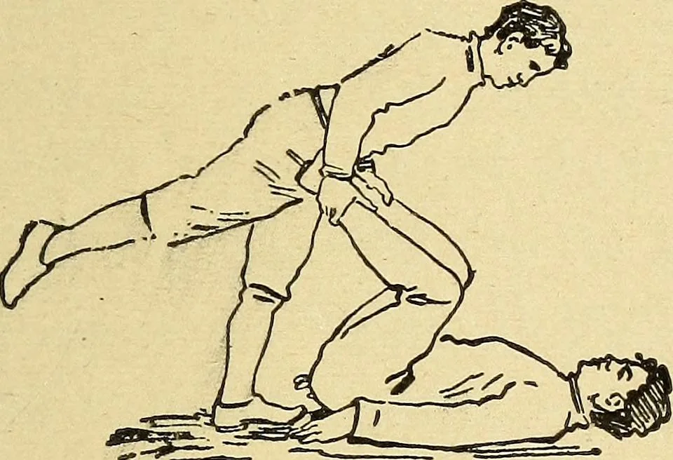 An illustration from How to, a book of tumbling, tricks, pyramids and games;, 1899, leaf 132