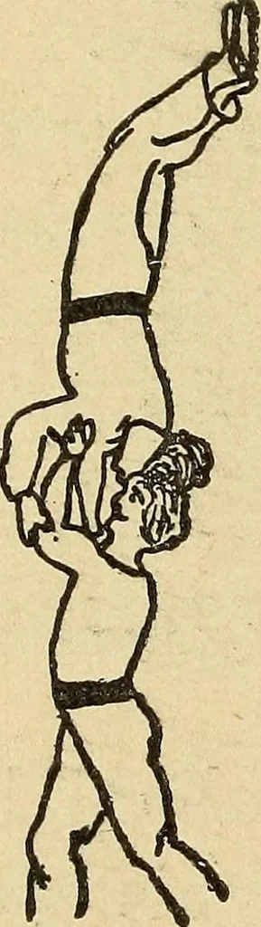 An illustration from How to, a book of tumbling, tricks, pyramids and games;, 1899, leaf 141