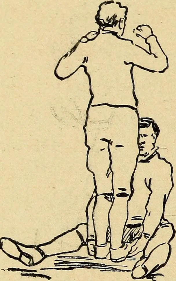 An illustration from How to, a book of tumbling, tricks, pyramids and games;, 1899, leaf 143