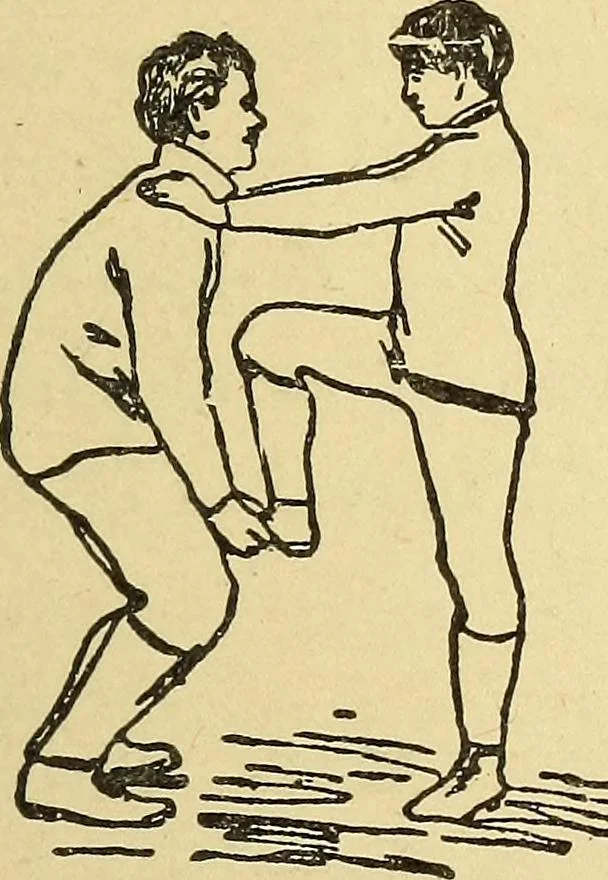 An illustration from How to, a book of tumbling, tricks, pyramids and games;, 1899, leaf 150