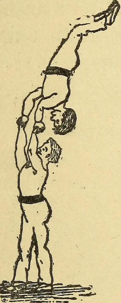 An illustration from How to, a book of tumbling, tricks, pyramids and games;, 1899, leaf 154
