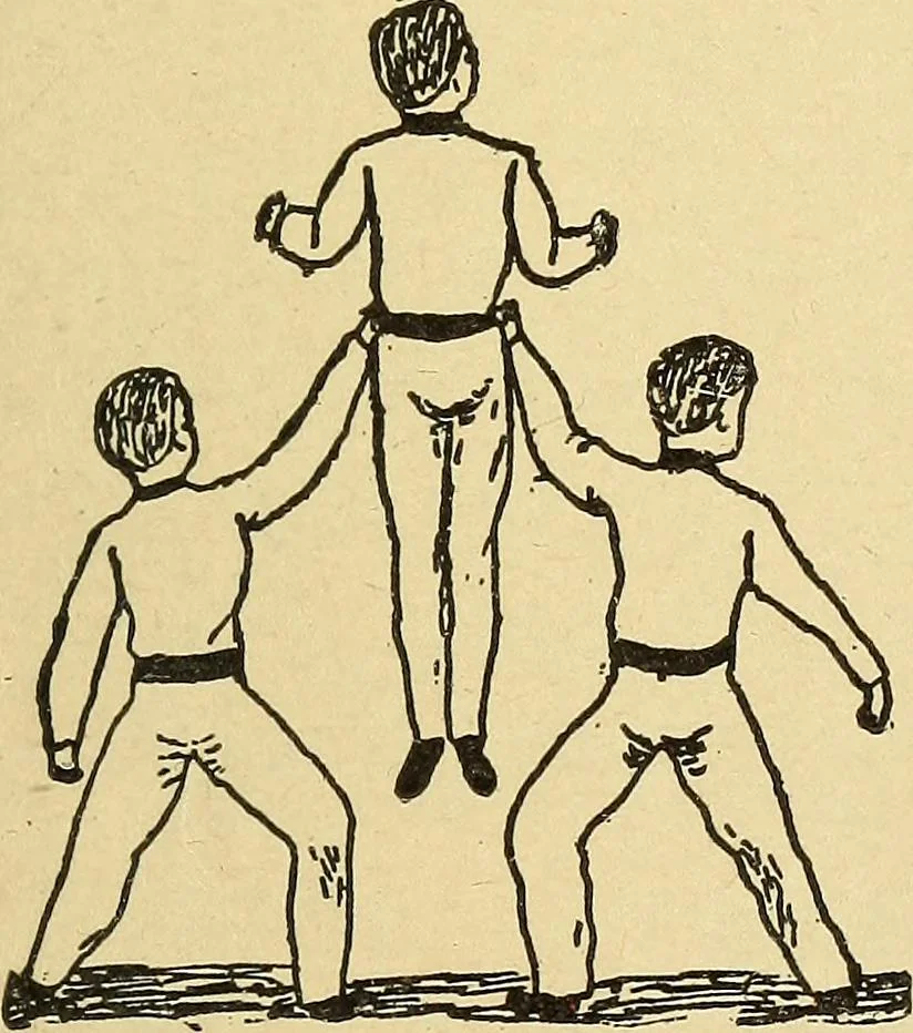 An illustration from How to, a book of tumbling, tricks, pyramids and games;, 1899, leaf 20
