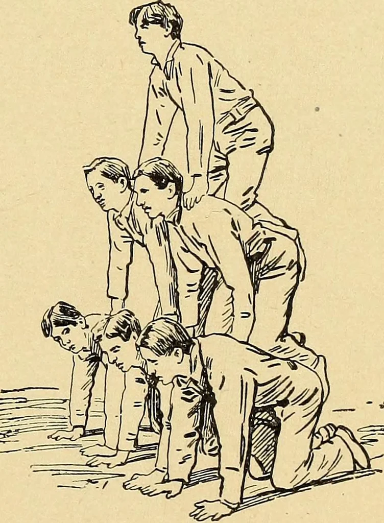 An illustration from How to, a book of tumbling, tricks, pyramids and games;, 1899, leaf 26