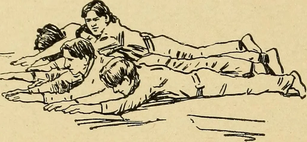 An illustration from How to, a book of tumbling, tricks, pyramids and games;, 1899, leaf 27