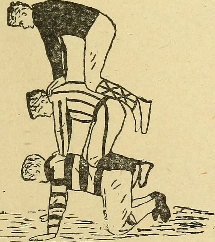 An illustration from How to, a book of tumbling, tricks, pyramids and games;, 1899, leaf 32