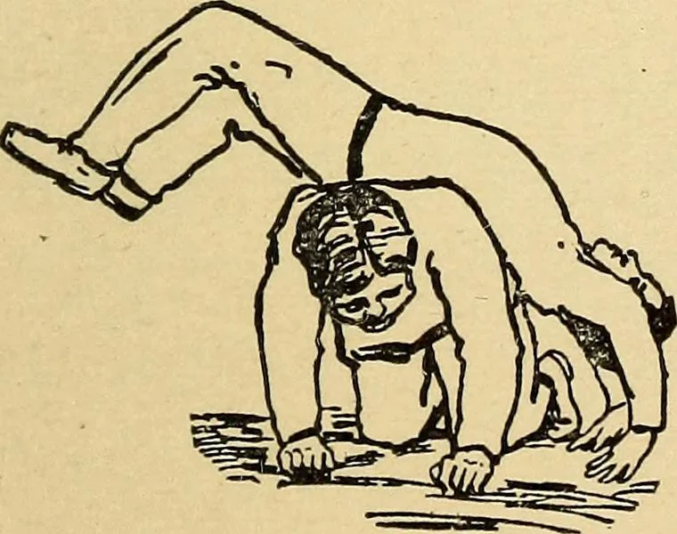 An illustration from How to, a book of tumbling, tricks, pyramids and games;, 1899, leaf 34