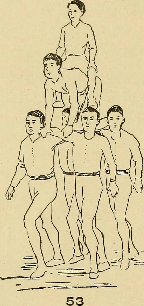 An illustration from How to, a book of tumbling, tricks, pyramids and games;, 1899, leaf 39