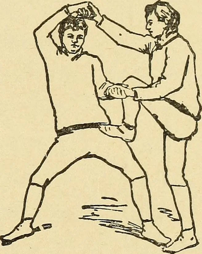 An illustration from How to, a book of tumbling, tricks, pyramids and games;, 1899, leaf 40