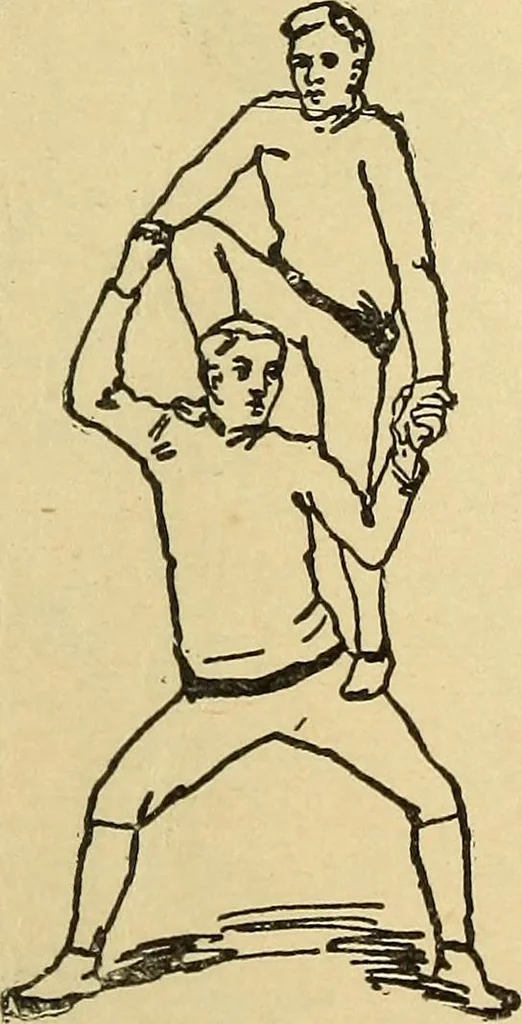 An illustration from How to, a book of tumbling, tricks, pyramids and games;, 1899, leaf 40