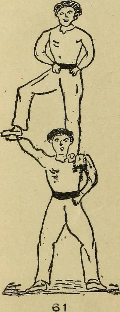 An illustration from How to, a book of tumbling, tricks, pyramids and games;, 1899, leaf 43
