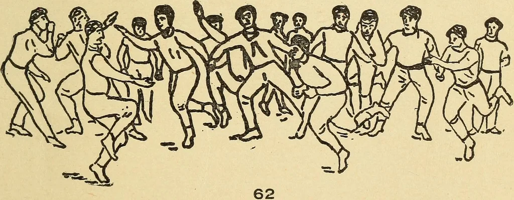 An illustration from How to, a book of tumbling, tricks, pyramids and games;, 1899, leaf 44