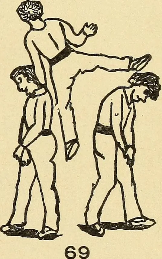 An illustration from How to, a book of tumbling, tricks, pyramids and games;, 1899, leaf 48