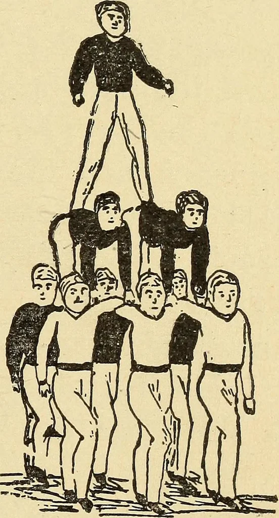 An illustration from How to, a book of tumbling, tricks, pyramids and games;, 1899, leaf 60