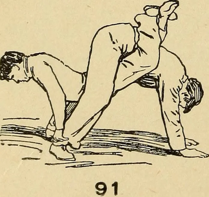 An illustration from How to, a book of tumbling, tricks, pyramids and games;, 1899, leaf 61