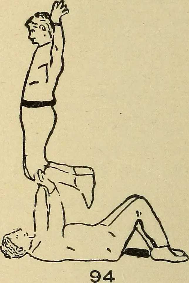 An illustration from How to, a book of tumbling, tricks, pyramids and games;, 1899, leaf 63