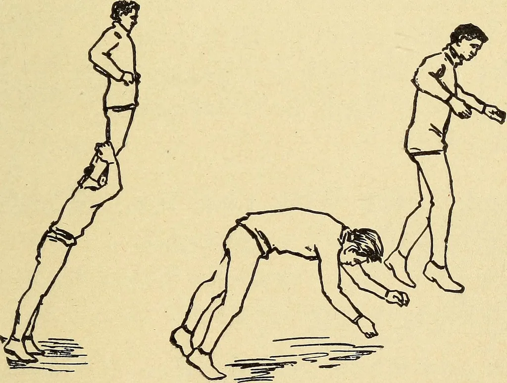 An illustration from How to, a book of tumbling, tricks, pyramids and games;, 1899, leaf 68