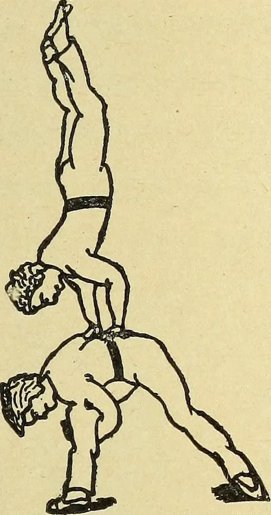 An illustration from How to, a book of tumbling, tricks, pyramids and games;, 1899, leaf 80