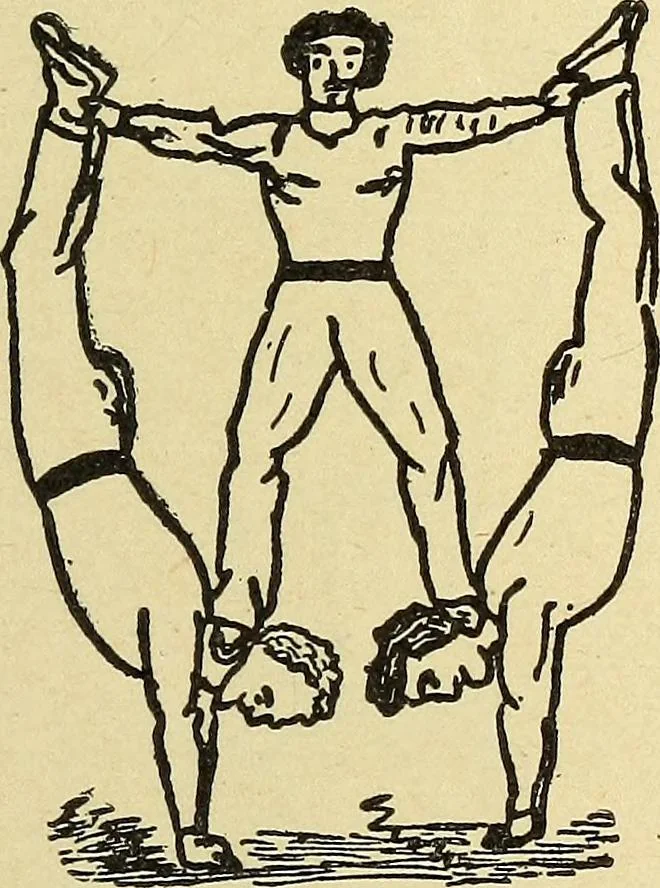 An illustration from How to, a book of tumbling, tricks, pyramids and games;, 1899, leaf 82