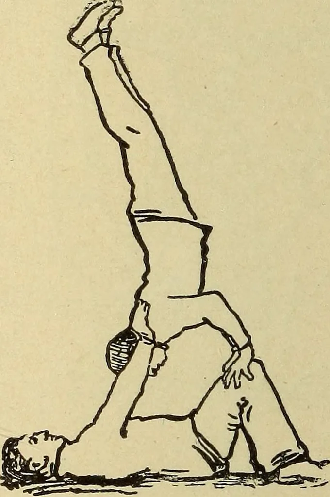 An illustration from How to, a book of tumbling, tricks, pyramids and games;, 1899, leaf 83
