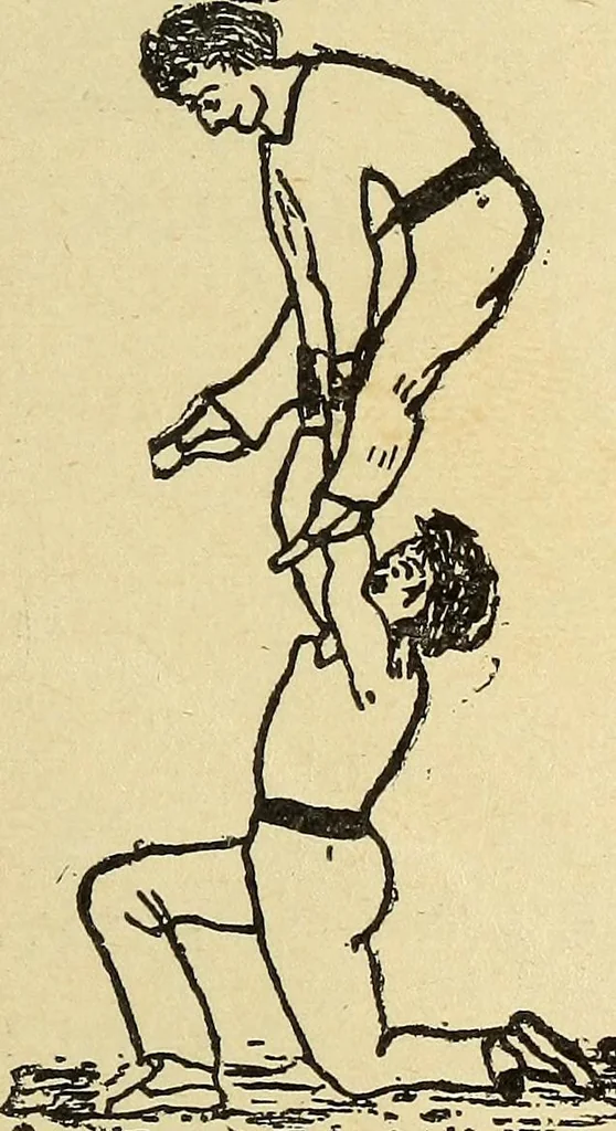 An illustration from How to, a book of tumbling, tricks, pyramids and games;, 1899, leaf 86