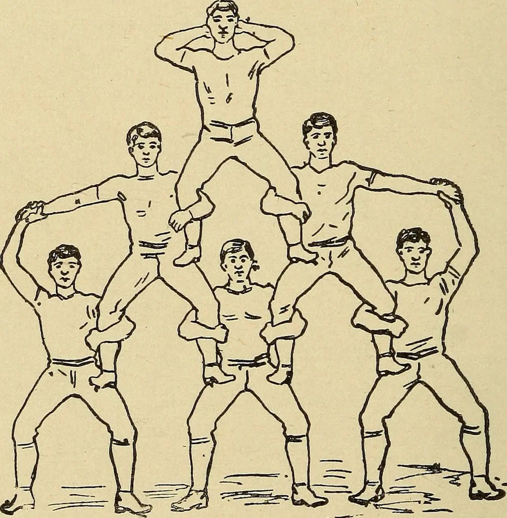 An illustration from How to, a book of tumbling, tricks, pyramids and games;, 1899, leaf 89