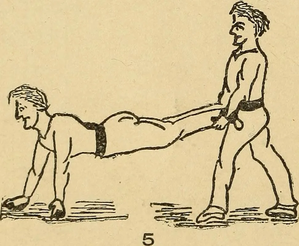 An illustration from How to, a book of tumbling, tricks, pyramids and games;, 1899, leaf 9
