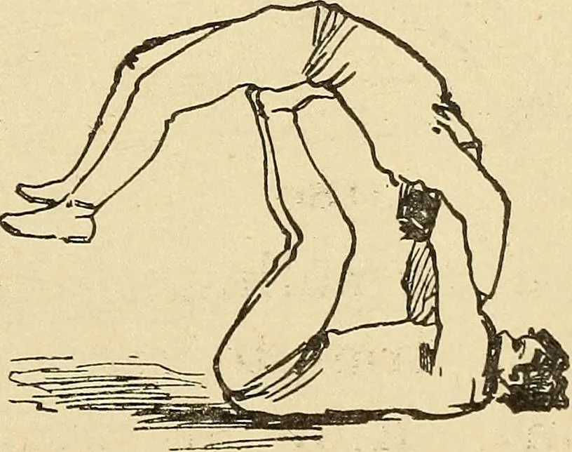 An illustration from How to, a book of tumbling, tricks, pyramids and games;, 1899, leaf 98