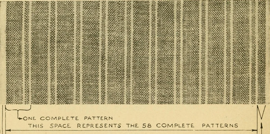 An illustration from How to figure out and arrange pattern work for weaving colored fabrics : explained and illustrated, together with other simple rules and calculations pertaining to weaving departments, 1915, leaf 21