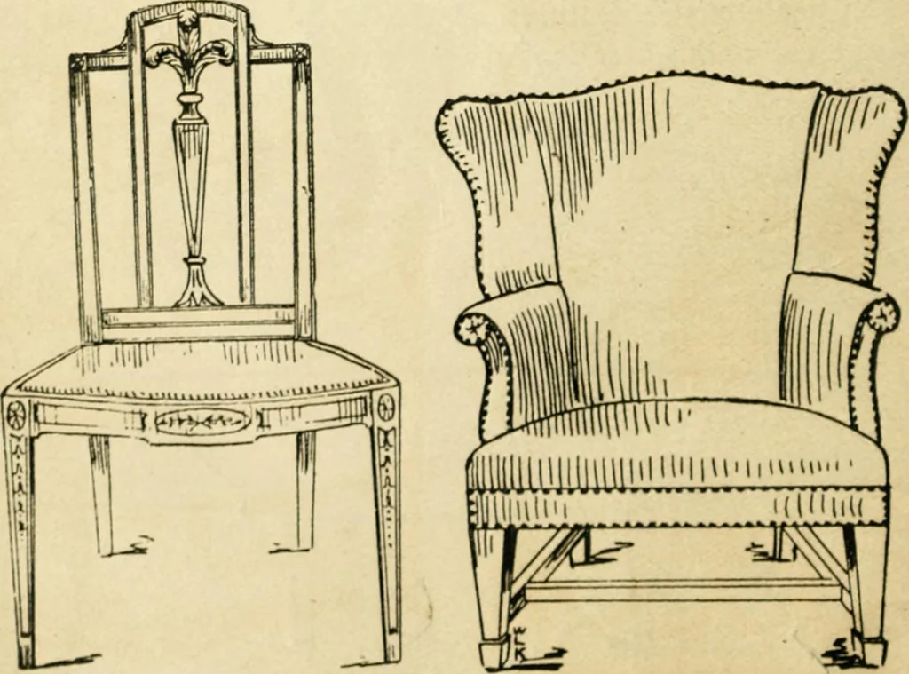 An illustration from How to know period styles in furniture; a brief history of furniture from the days of ancient Egypt to the present time, illustrated with over 300 typical examples and a brief description of each period, 1913, leaf 105