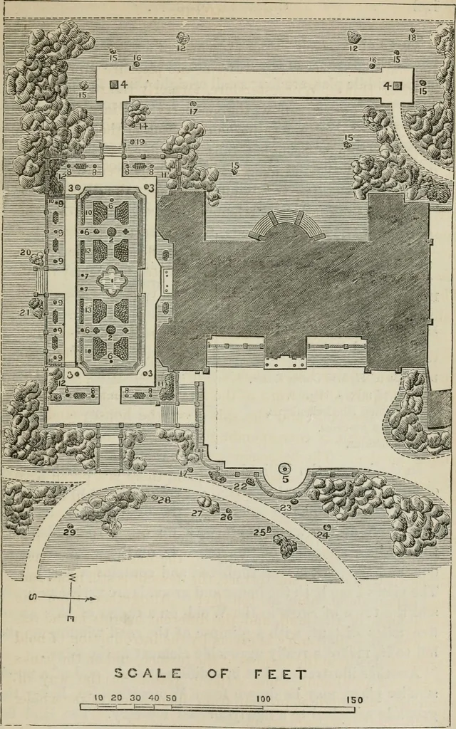 An illustration from How to lay out a garden : intended as a general guide in choosing, forming, or improving an estate, (from a quarter of an acre to a hundred acres in extent) with reference to both design and execution, 1860, leaf 228