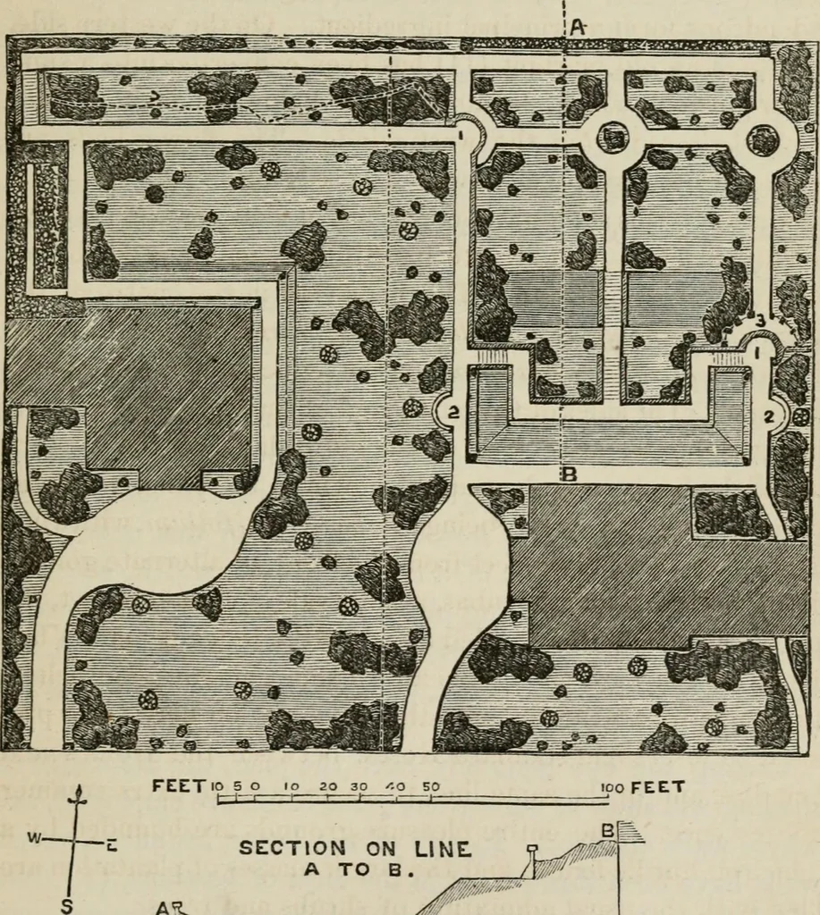 An illustration from How to lay out a garden : intended as a general guide in choosing, forming, or improving an estate, (from a quarter of an acre to a hundred acres in extent) with reference to both design and execution, 1860, leaf 244
