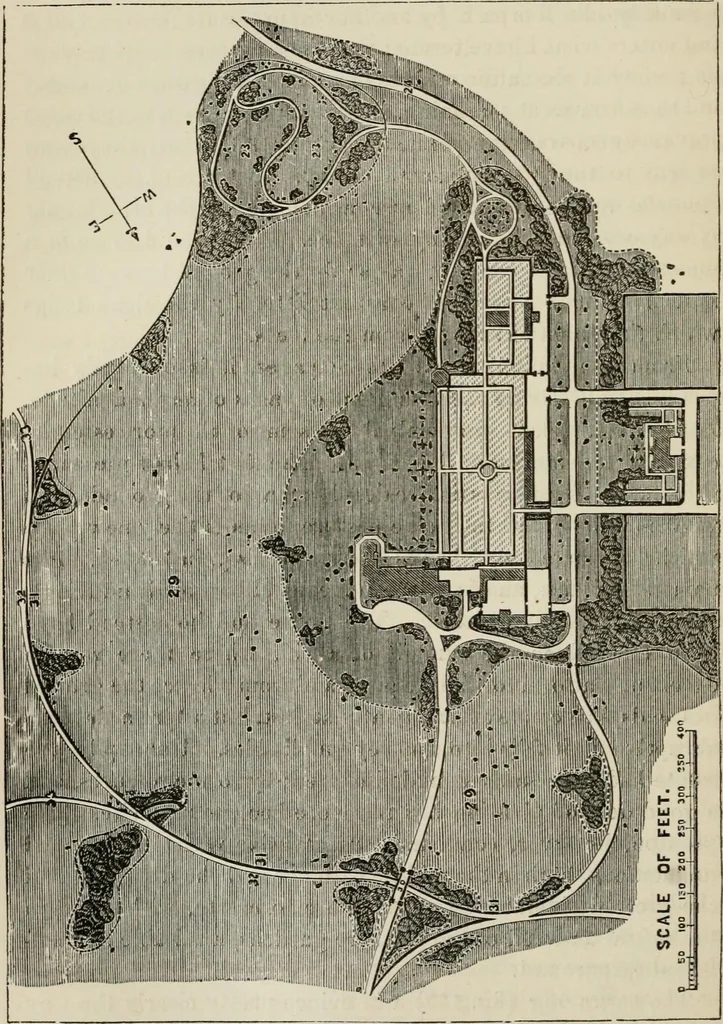 An illustration from How to lay out a garden : intended as a general guide in choosing, forming, or improving an estate, (from a quarter of an acre to a hundred acres in extent) with reference to both design and execution, 1860, leaf 279