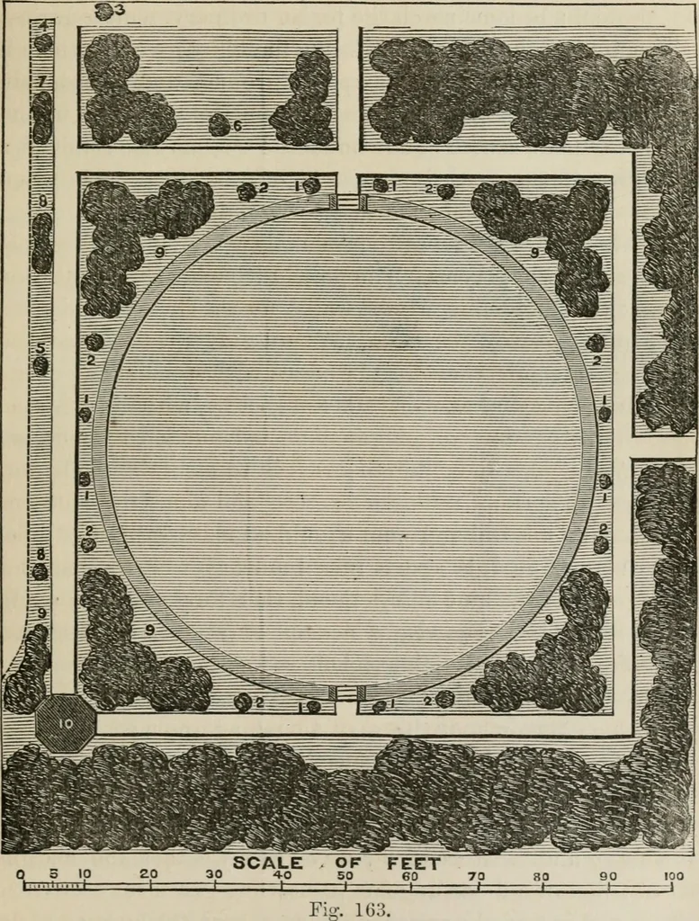 An illustration from How to lay out a garden : intended as a general guide in choosing, forming, or improving an estate, (from a quarter of an acre to a hundred acres in extent) with reference to both design and execution, 1860, leaf 330
