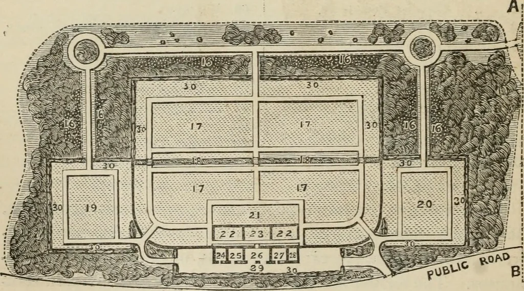 An illustration from How to lay out a garden : intended as a general guide in choosing, forming, or improving an estate, (from a quarter of an acre to a hundred acres in extent) with reference to both design and execution, 1860, leaf 367