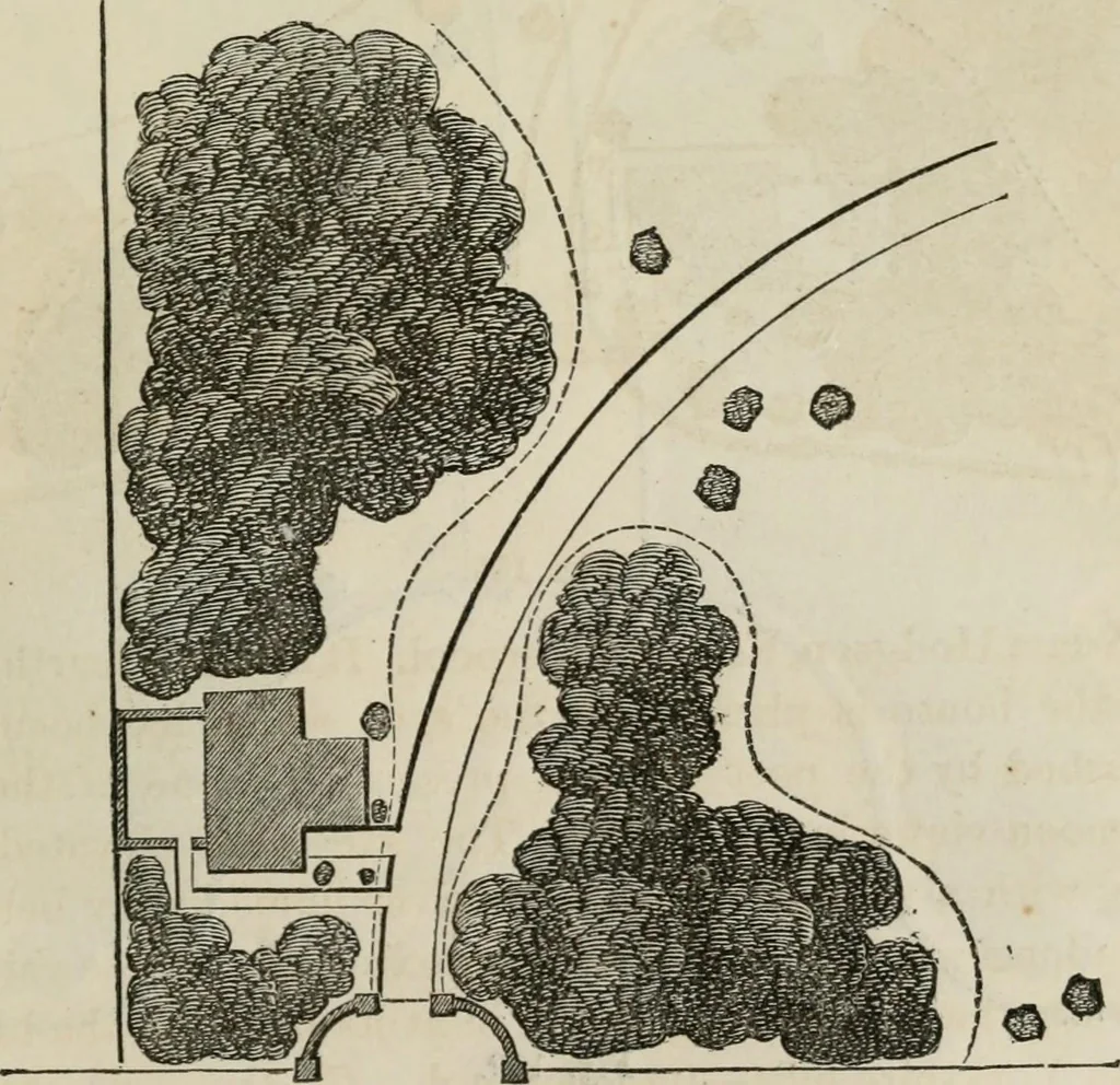 An illustration from How to lay out a garden : intended as a general guide in choosing, forming, or improving an estate, (from a quarter of an acre to a hundred acres in extent) with reference to both design and execution, 1860, leaf 374