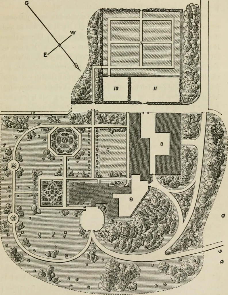 An illustration from How to lay out a garden : intended as a general guide in choosing, forming, or improving an estate, (from a quarter of an acre to a hundred acres in extent) with reference to both design and execution, 1860, leaf 392