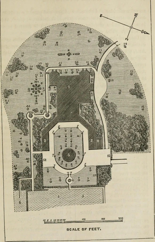An illustration from How to lay out a garden : intended as a general guide in choosing, forming, or improving an estate, (from a quarter of an acre to a hundred acres in extent) with reference to both design and execution, 1860, leaf 394