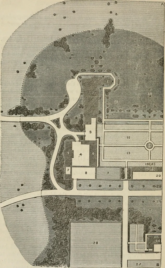 An illustration from How to lay out a garden : intended as a general guide in choosing, forming, or improving an estate, (from a quarter of an acre to a hundred acres in extent) with reference to both design and execution, 1860, leaf 397