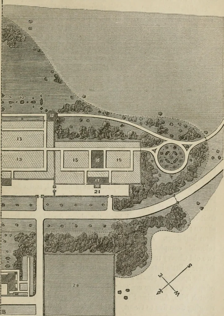 An illustration from How to lay out a garden : intended as a general guide in choosing, forming, or improving an estate, (from a quarter of an acre to a hundred acres in extent) with reference to both design and execution, 1860, leaf 398