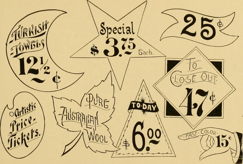 An illustration from How to make effective show-cards, off hand card writing and pen lettering by a new and simple method with fifty-six original cuts;, 1898, leaf 120