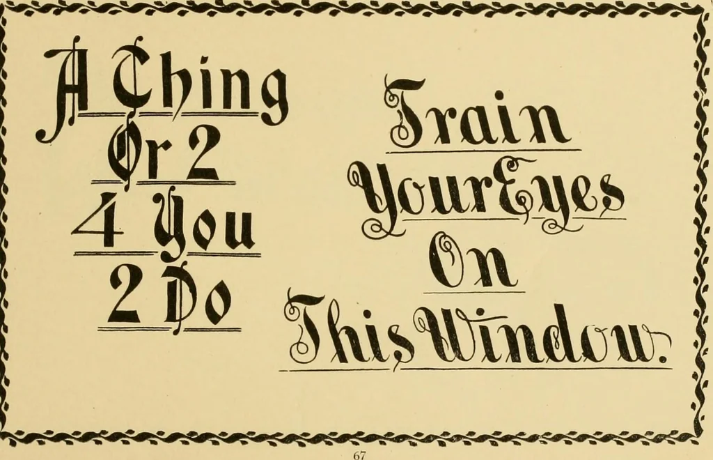 An illustration from How to make effective show-cards, off hand card writing and pen lettering by a new and simple method with fifty-six original cuts;, 1898, leaf 72