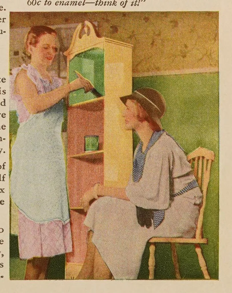 An illustration from How to paint : how to Jap-a-lac, how to varnish, how to have colorful furniture, walls, color schemes : the Glidden Company, 1930, leaf 3