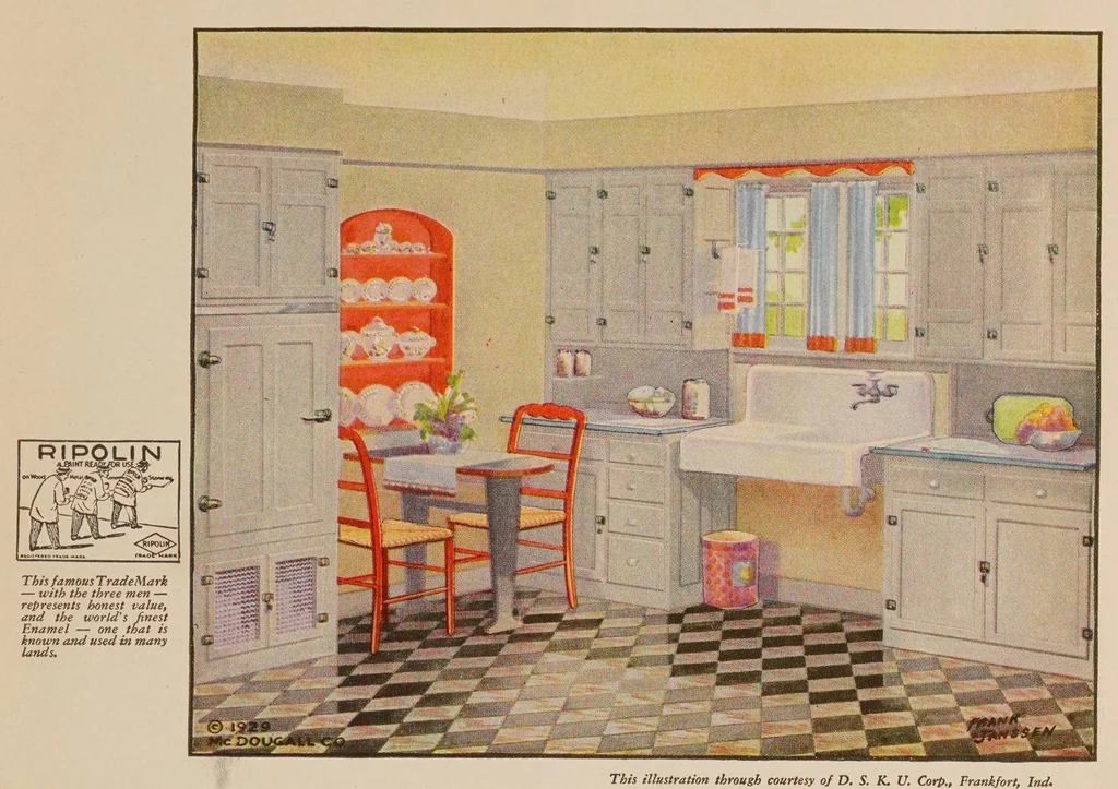 An illustration from How to paint : how to Jap-a-lac, how to varnish, how to have colorful furniture, walls, color schemes : the Glidden Company, 1930, leaf 7